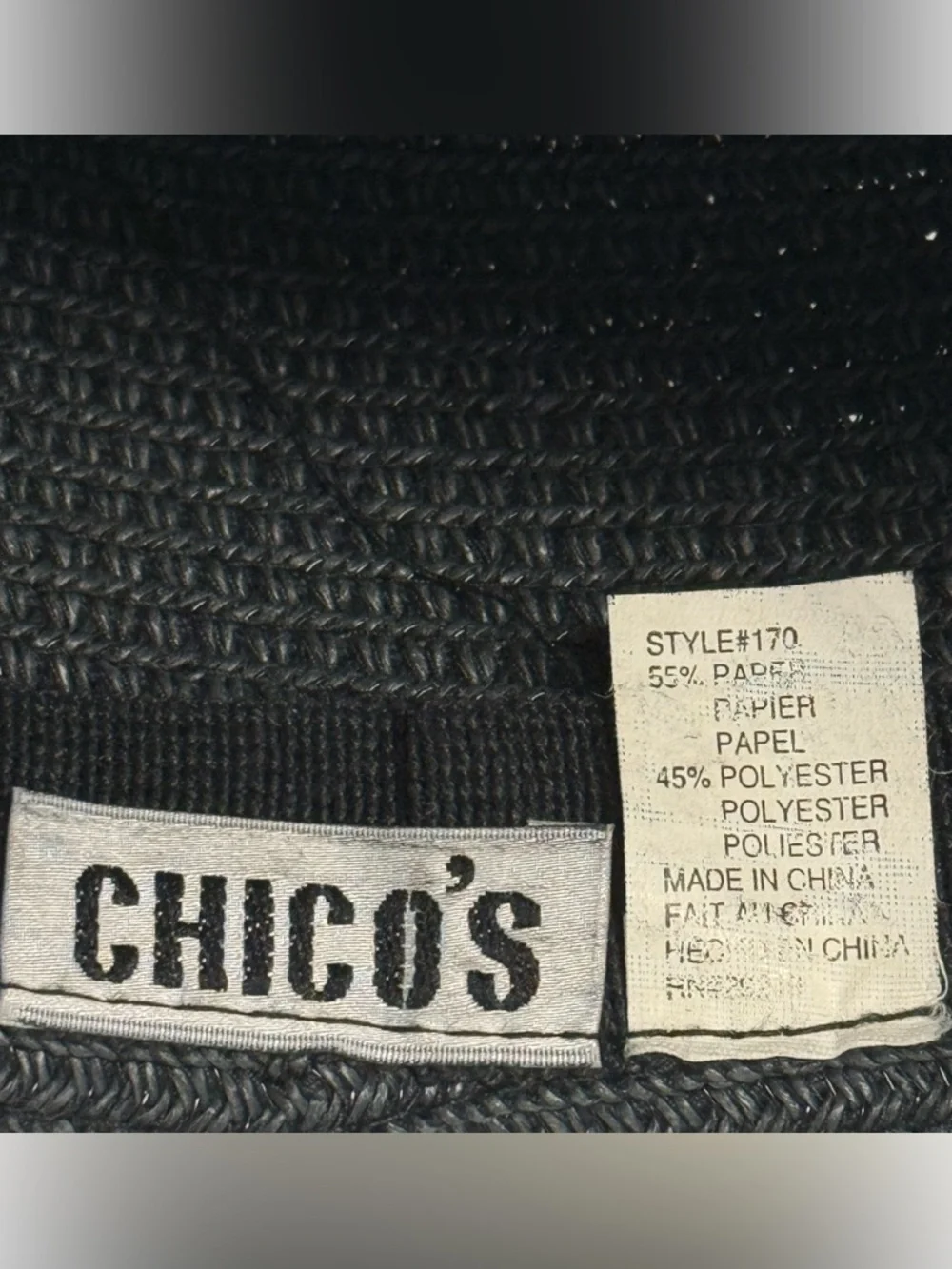 Chico's Navy Blue Black Woven Straw Sun Hat Kettle Brim Classic